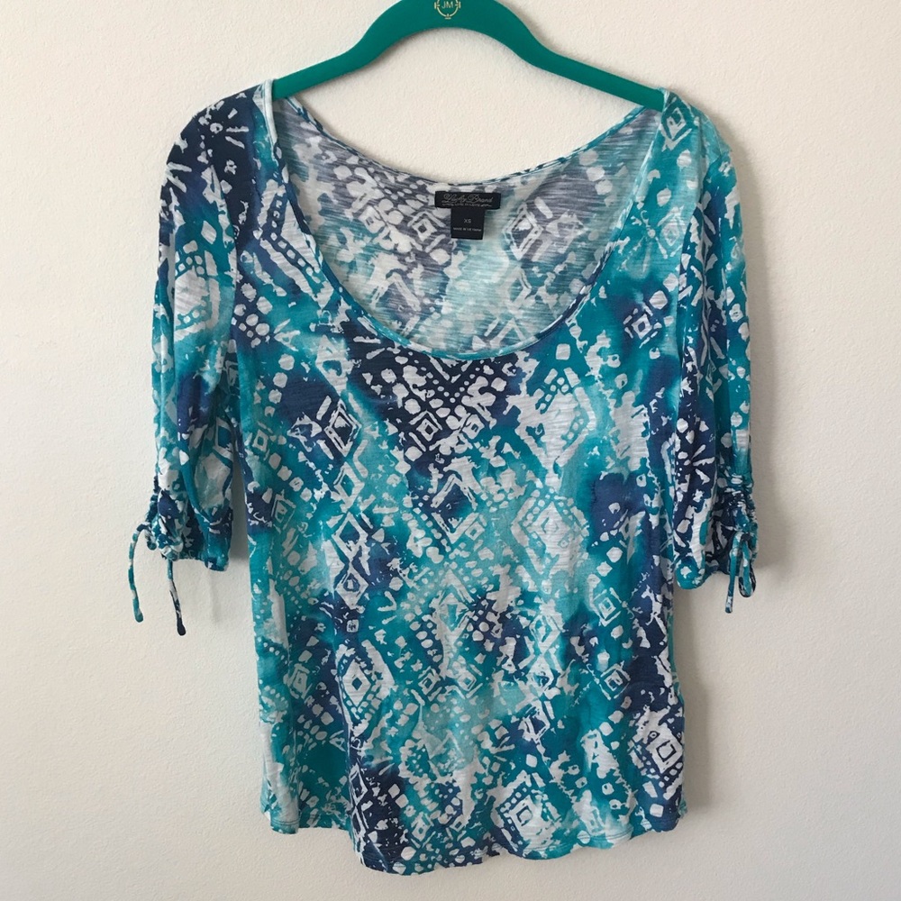 Lucky Brand 1/2 sleeve top Boho blue white